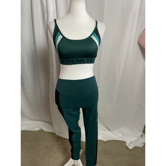 PINK Victoria's Secret Other - Women's Set PINK Green & Black Sports Bra M & Leggings XS